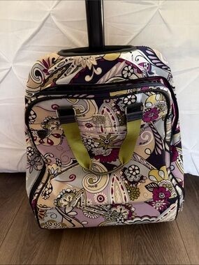 Brighton Floral Rolling Travel Bag in Purple, Cream & Green